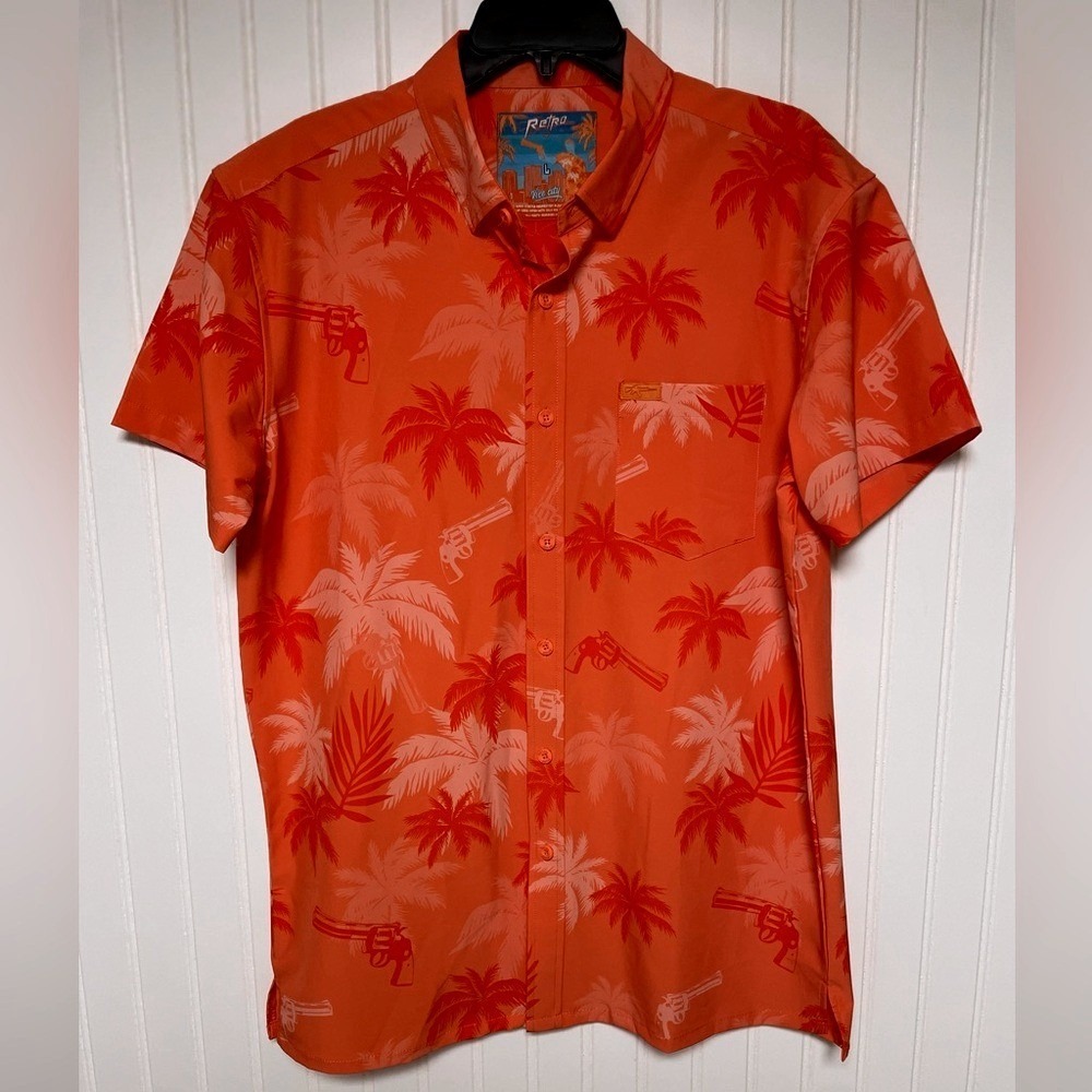 Retro Vice‎ City Orange Beach Button Down Shirt Mens Large